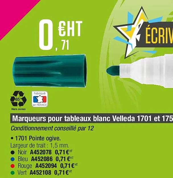 marqueur pour tableaux blanc velleda 1701 et 1751