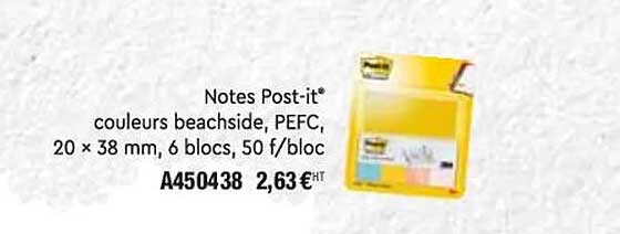 notes post-it couleurs beachside pefc 20 x 38 mm