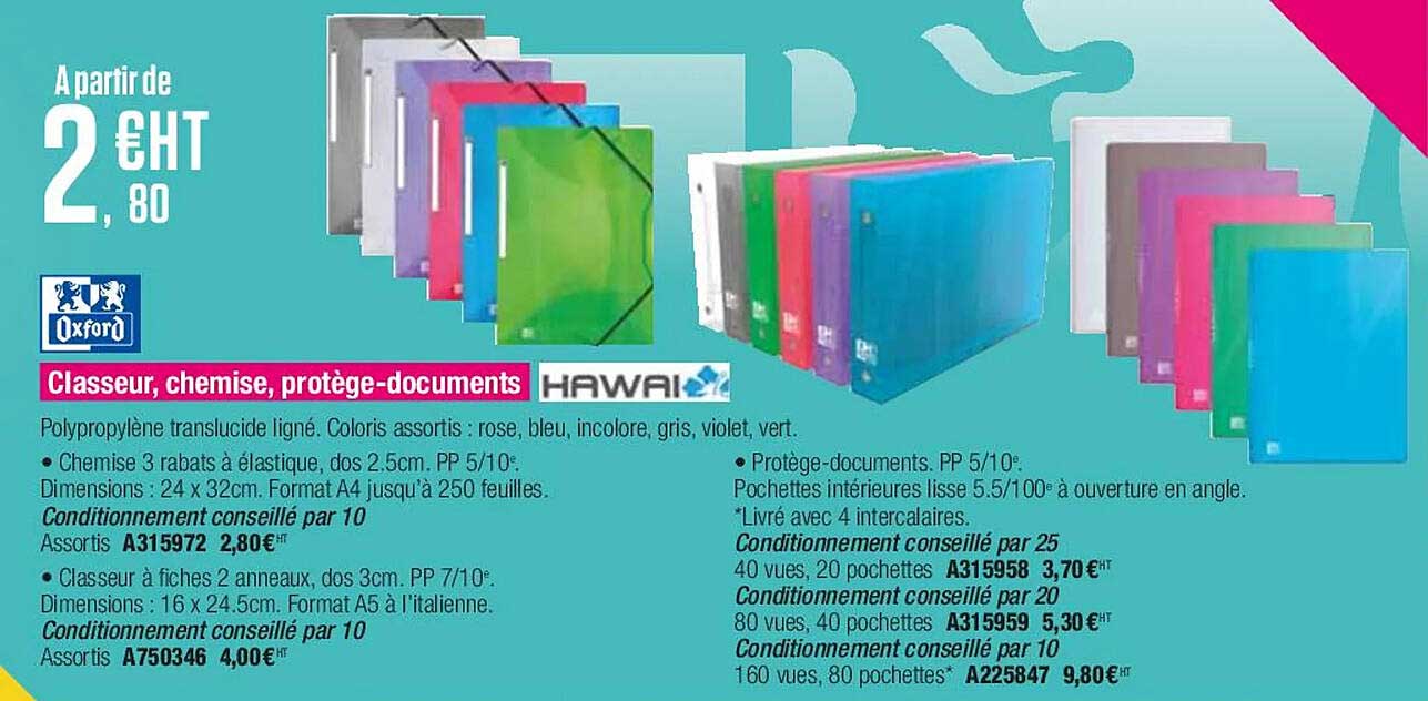oxford hawai classeur chemise protège-documents