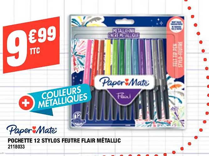 Paper Mate Pochette 12 Stylos Feutre Flair Métallic