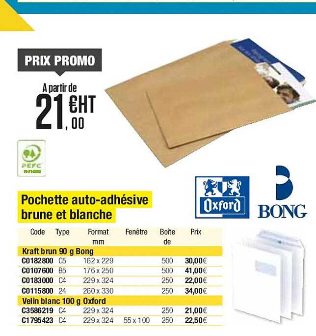 pochette auto-adhésive brune et blanche oxoford bong