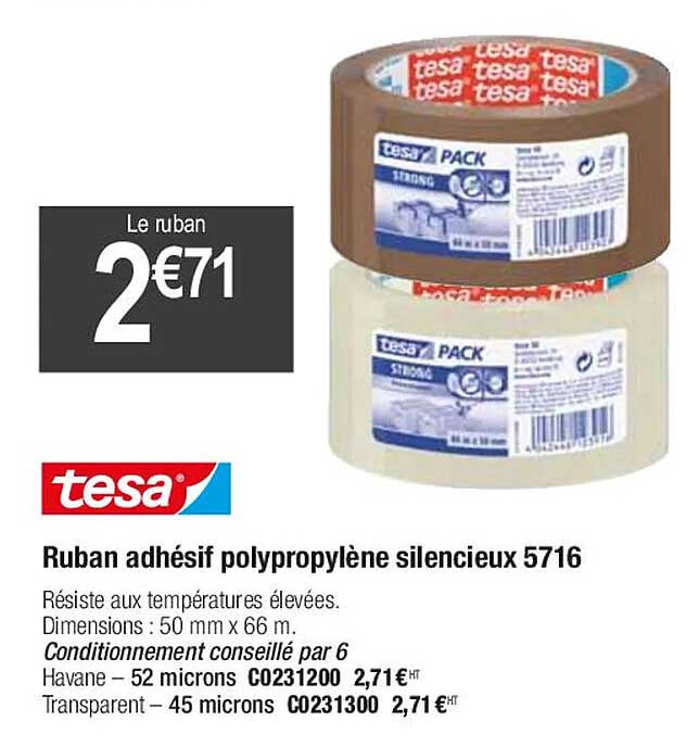 Ruban Adhésif Polypropylène Silencieux 5716 Tesa