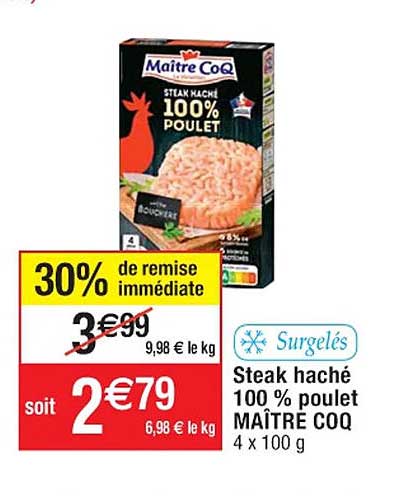 steak haché 100% poulet maître coq