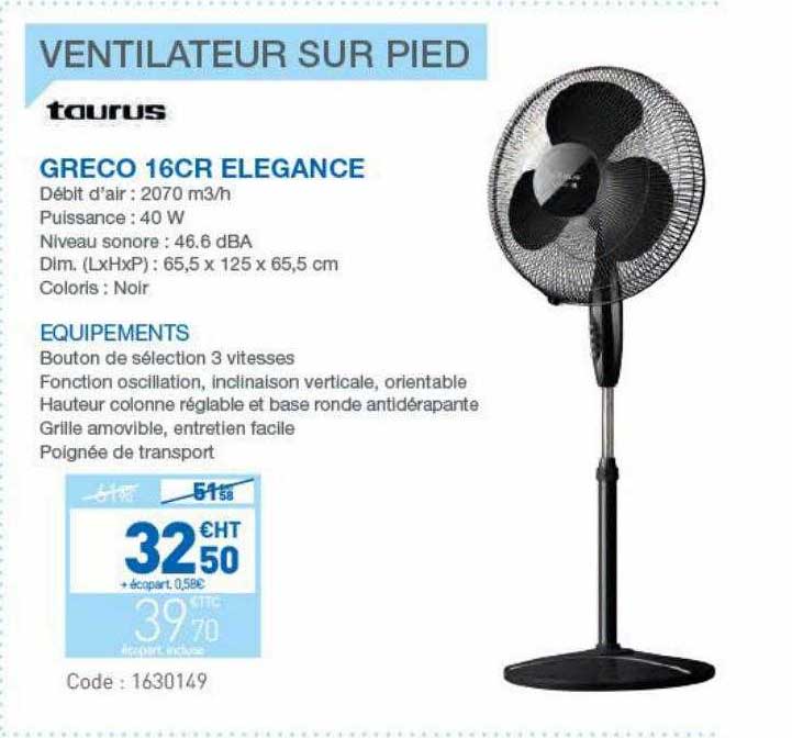 Ventilateur Sur Pied Taurus Greco 16cr Elegance