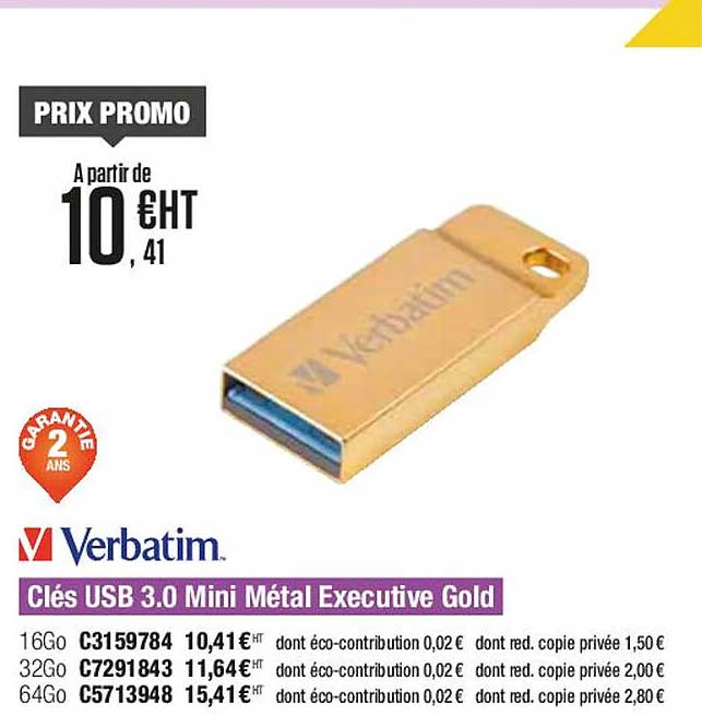 verbatim clés usb 3.0 mini métal executive gold