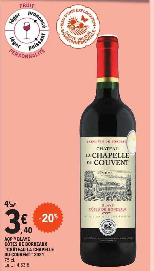 aop blaye côtes de bordeaux "château la chapelle du couvent" 2021