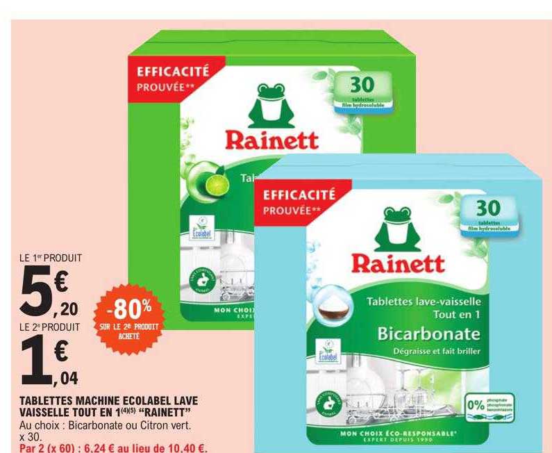 tablettes machine écolabel lave vaisselle tout en 1 "rainett"