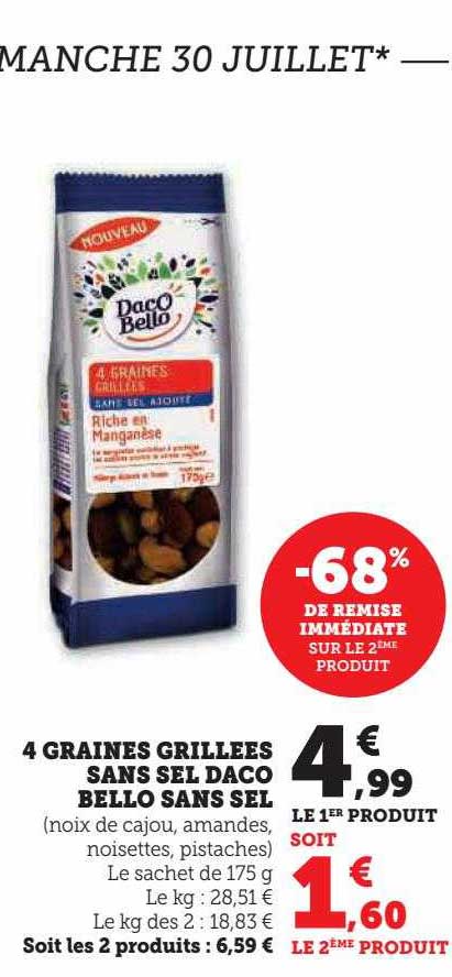 4 graines grillées sans sel daco bello sans sel