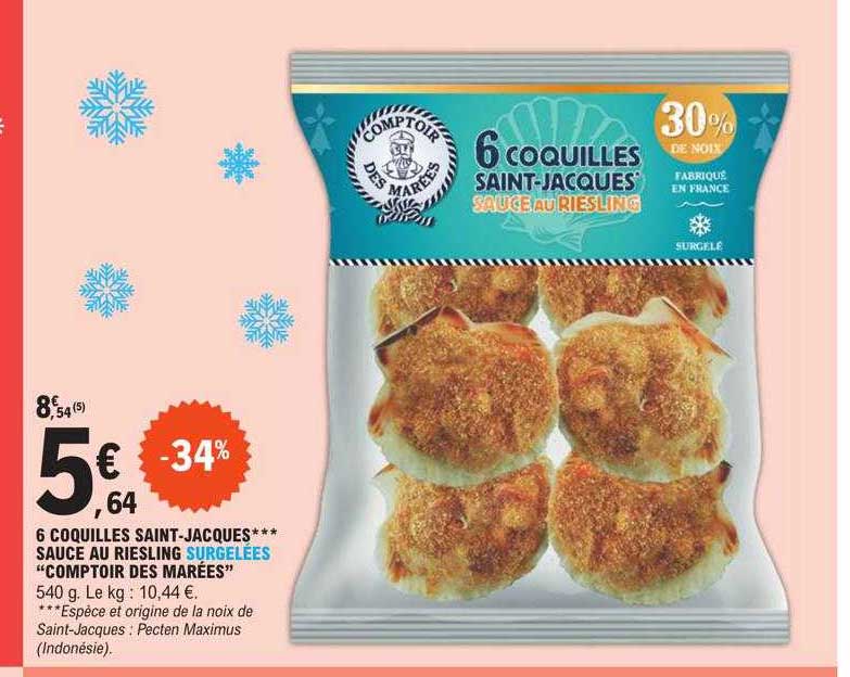 6 coquilles saint-jacques sauce au riesling surgelées "comptoir des marées"