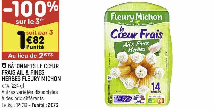 bâtonnets le cœur frais ail & fines herbes fleury michon