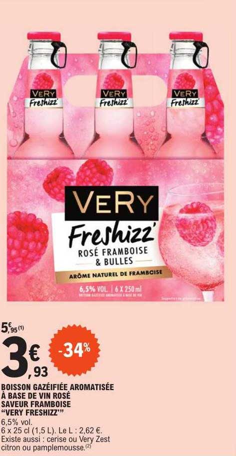 boisson gazéifiée aromatisée à base de vin rosé saveur framboise "very freshizz"
