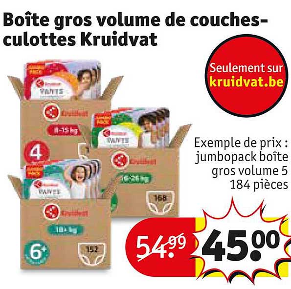 boîte gros volume de couches-culottes kruidvat