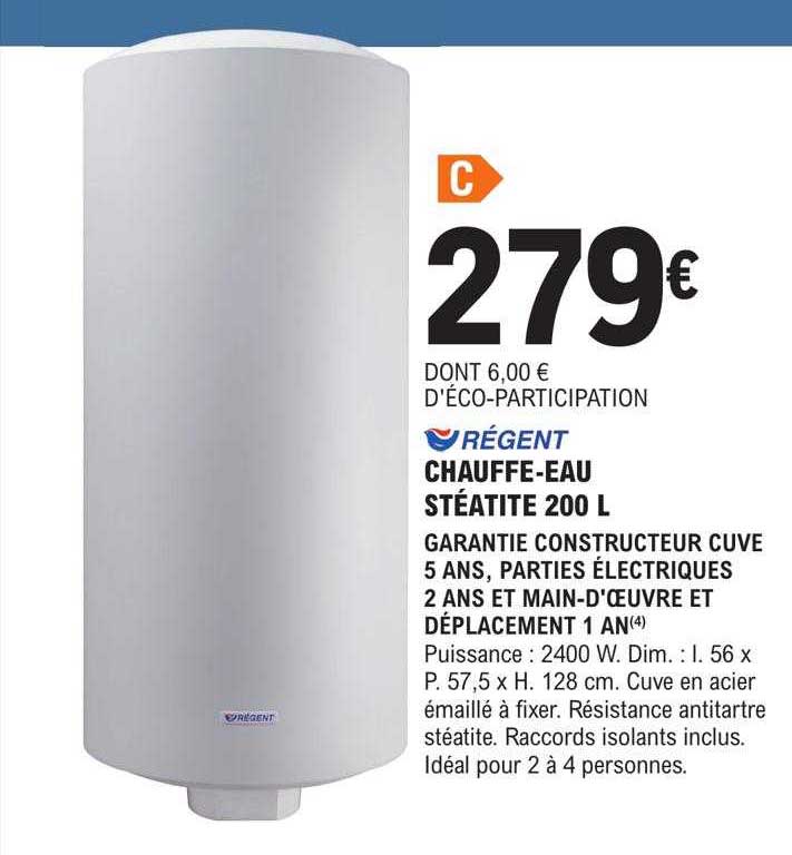 chauffe-eau stéatite 200l régent
