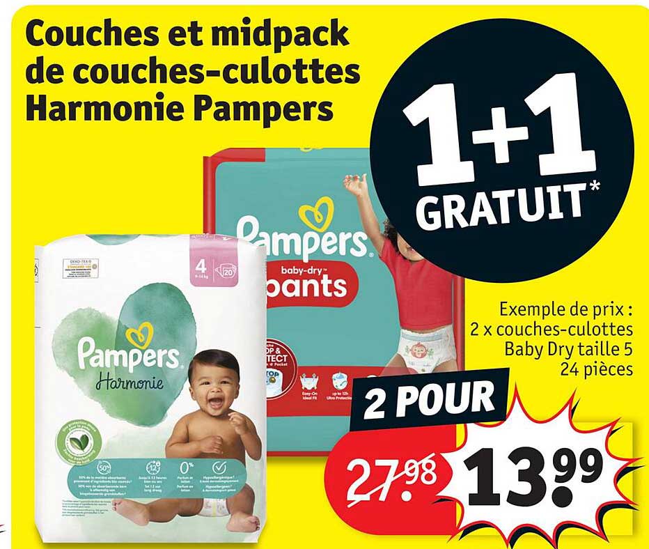 couches et midpack de couches-culottes harmonie pampers