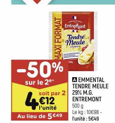 emmental tendre meule 29% m.g. entre mont