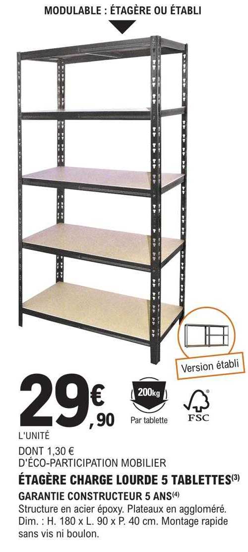 étagère Charge Lourde 5 Tablettes