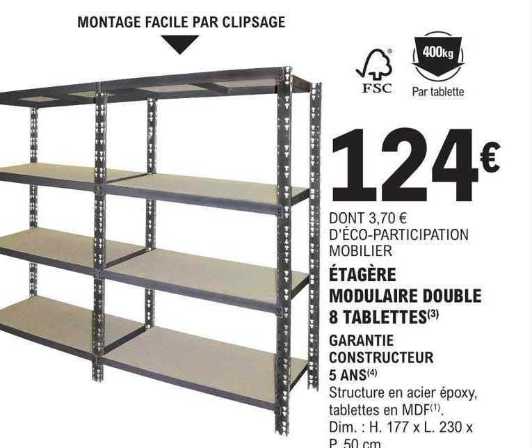 étagère modulaire double 8 tablettes