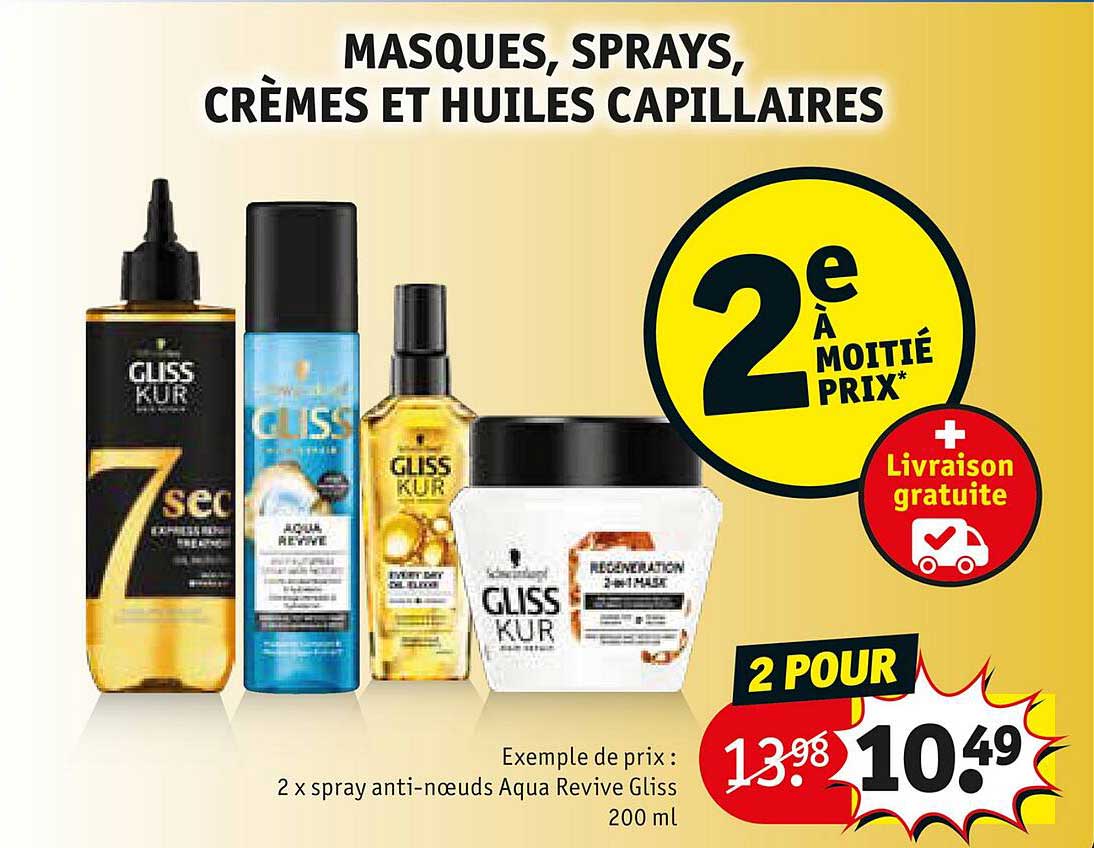 masques, sprays, crèmes et huiles capillaires gliss kur