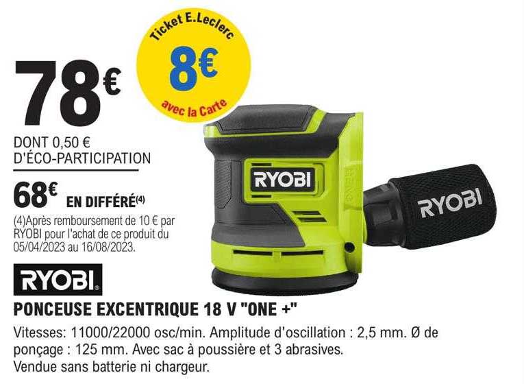 ponceuse excentrique 18v "one+" ryobi