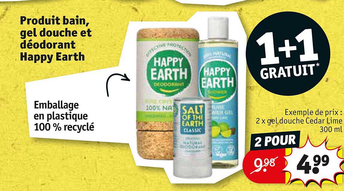produit bain, gel douche et déodorant happy earth