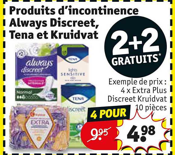 produits d'incontinence always discreet, tena et kruidvat