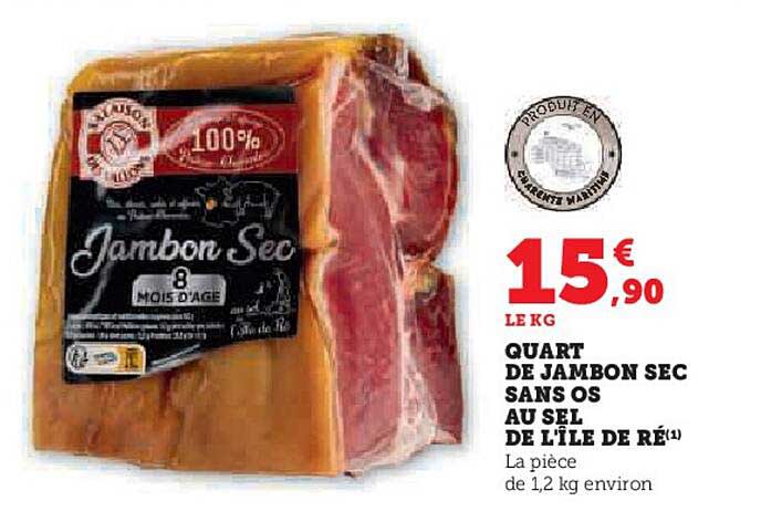 quart de jambon sec sans os au sel de l'île de ré