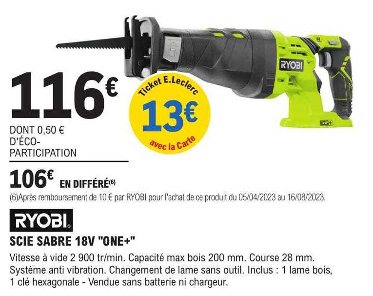scie sabre 18v "one+" ryobi