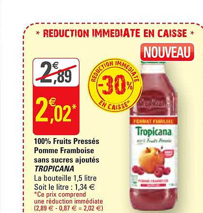 100% fruits pressés pomme framboise tropicana