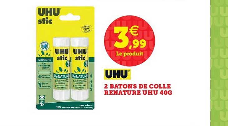 2 bâtons de colle renature uhu 40g