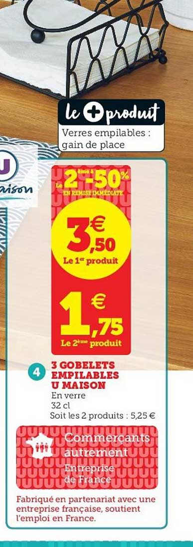 3 Gobelets Empilables U Maison