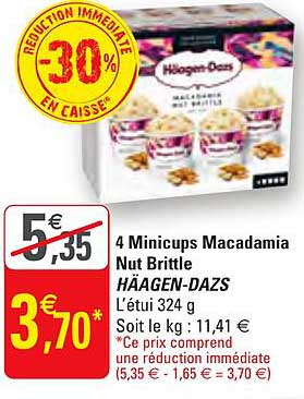 4 minicups macadamia nut brittle häagen dazs -30% réduction immédiate