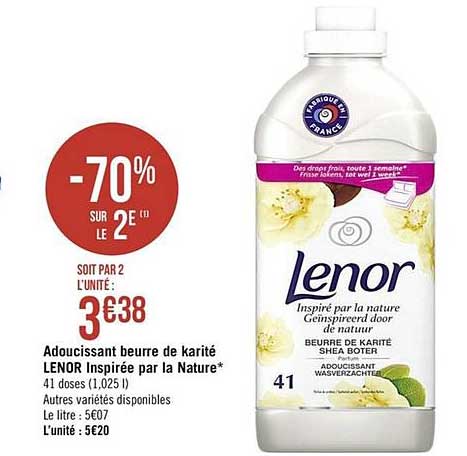 adoucissant beurre de karité lenor inspirée par la nature -70% sur le 2e