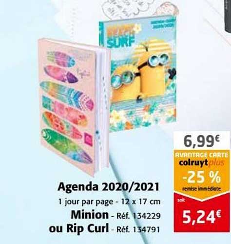 agenda 2020 2021 minion ou rip curl -25% remise immédiate