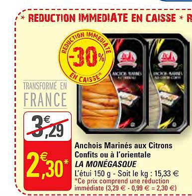 anchois marinés aux citrons confits ou à l orientale la monégasque -30% réduction immédiate