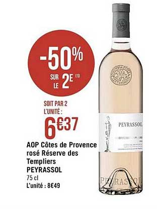 aop côtes de provence rosé réserve des templiers peyrassol -50% sur le 2e