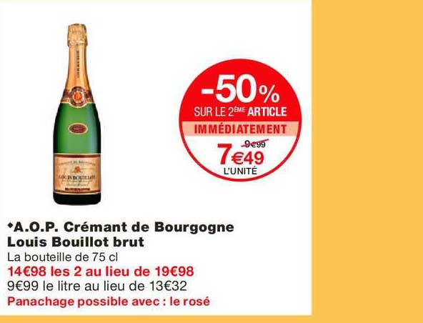 aop crémant de bourgogne louis bouillot brut -50% sur le 2e