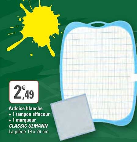 ardoise blanche +1 tampon effaceur +1 marqueur classic ulmann