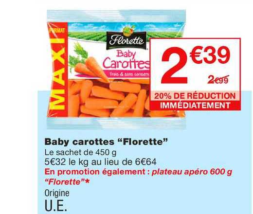 baby carottes florette 20% de réduction immédiatement
