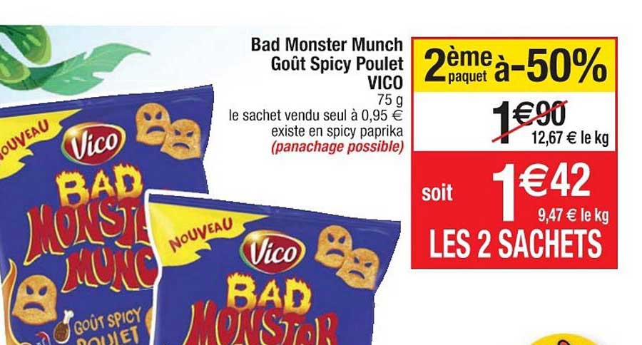 bad monster munch goût spicy poulet vico 2ème paquet à -50%