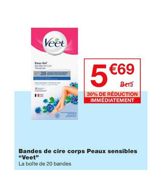 bandes de cire corps peaux sensibles veet 30% de réduction immédiatement
