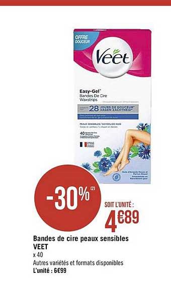 bandes de cire peaux sensibles veet