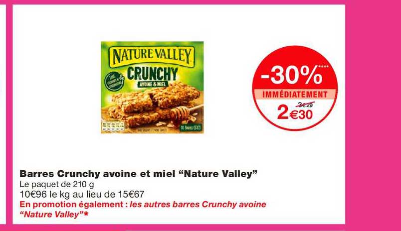 barres avoine et miel crunchy nature valley -30% immédiatement