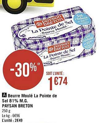 beurre moulé la pointe de sel 81% m.g. paysan breton