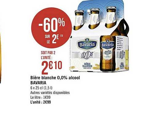 bière blanche 0% alcool bavaria -60% sur le 2e