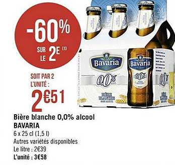 bière blanche bavaria 0.0% vol. alcool -60% sur le 2e