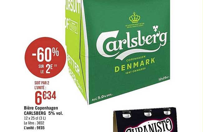 bière copenhagen carlsberg 5% vol. -60% sur le 2e