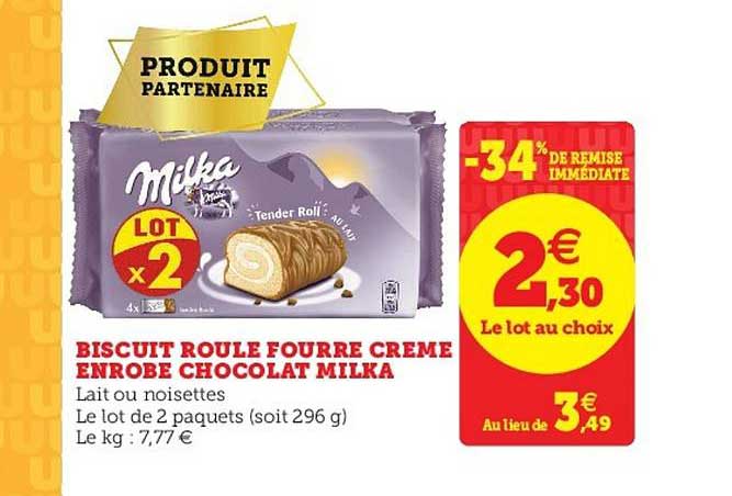 biscuit roulé fourré crème enrobé chocolat milka -34% de remise immédiate