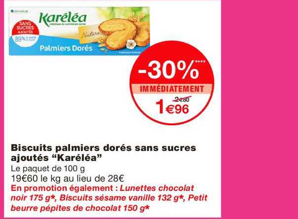 Biscuits Palmiers Dorés Sans Sucres Ajoutés Karéléa -30% Immédiatement