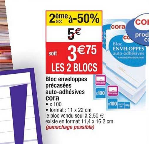 bloc enveloppes précasées auto adhésives 2ème bloc à -50%