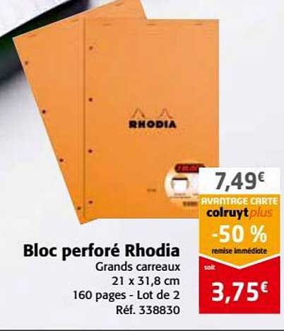 Bloc Perforé Rhodia Grands Carreaux -50% Remise Immédiate